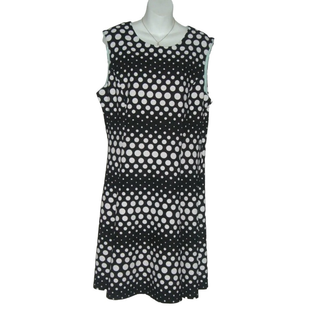 Sandra Darren Dress Black White Polka Dot Plus Size Party Cocktail LBD Sz 16